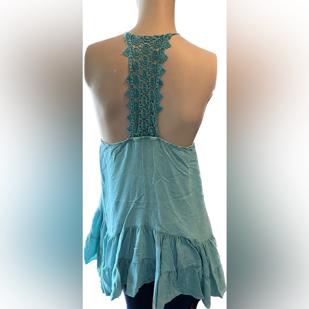 Aqua crochet back altar’d state top